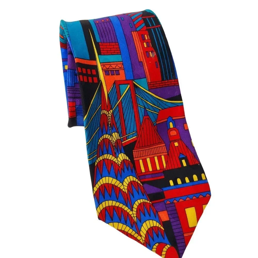 Addiction 90s Cityscape Bright‎ Silk Necktie Mens Tie 4